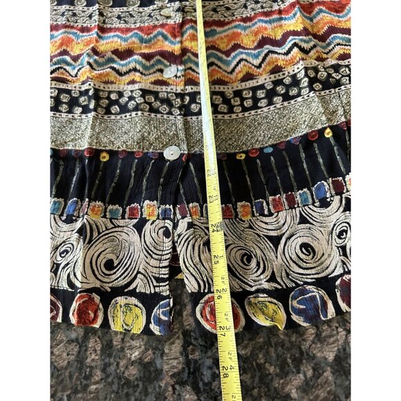 Casual Studio 80s Women's Boho Top Short Sleeves Shoulder Pads Button Front PM - Picture 5 of 6